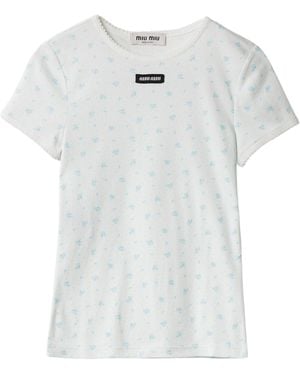Miu Miu Cotton Floral Logo T-Shirt - White