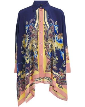 Etro Silk Floral Asymmetric Shirt - Blue