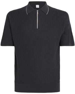 Eleventy Wool-Silk Zipped Polo Shirt - Black