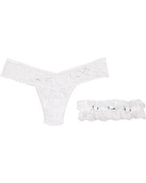 Hanky Panky I Do Original Rise Thong & Garter Set - White
