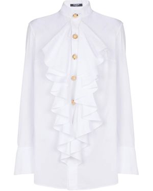 Balmain Cotton Poplin Ruffled Shirt - White