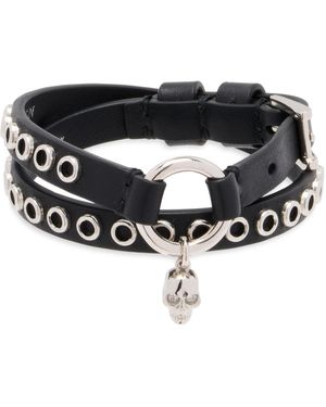 McQueen Leather Skull Bracelet - Black