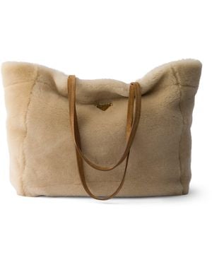 Prada Large Shearling Tote Bag - Natural