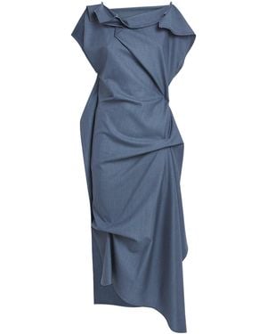 Victoria Beckham Wool Draped Midi Dress - Blue
