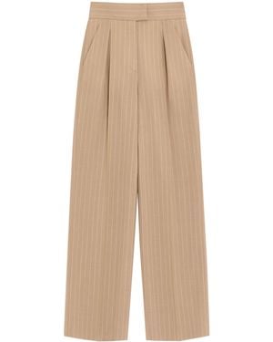 Valentino Wool Pinstripe Wide-Leg Trousers - Natural