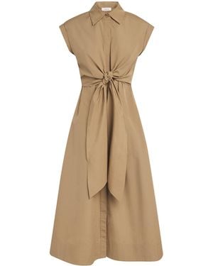 Lafayette 148 New York Cotton Tie-Front Midi Shirt Dress - Natural