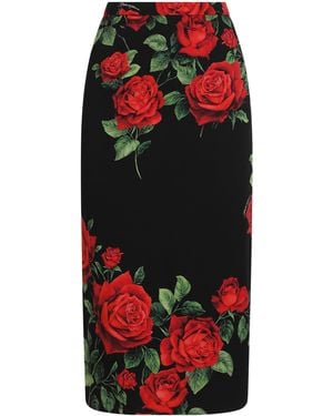 Dolce & Gabbana Silk-Blend Floral Midi Skirt - Red