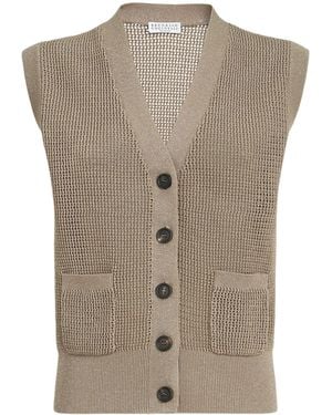 Brunello Cucinelli Cotton-Blend Sleeveless Cardigan - Grey