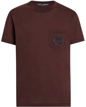 Dolce & Gabbana Cotton Embroidered Logo T-Shirt - Brown