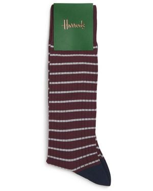 Harrods Cotton-Blend Stripe Ribbed Socks - Red