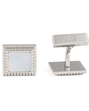 dunhill Sterling Hobnail-Insert Square Cufflinks - White