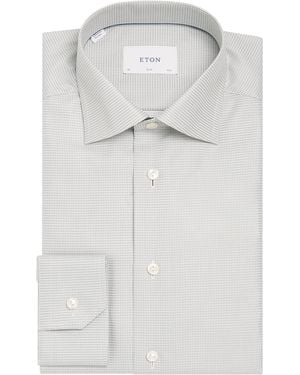 Eton Cotton Twill Houndstooth Shirt - White