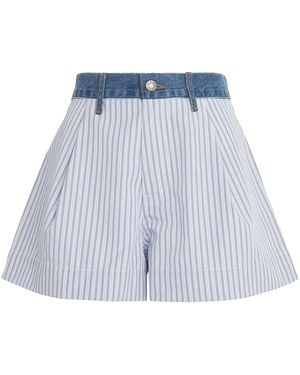Sandro Poplin Denim-Trim Shorts - Blue