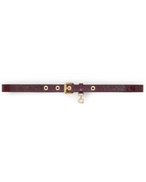 Maje Leather Eyelet Slim Belt - White
