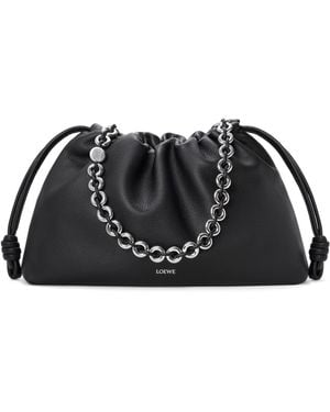 Loewe Large Leather Flamenco Clutch Shoulder Bag - Black