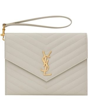 Saint Laurent Monogram Matelassé Clutch Pouch - White