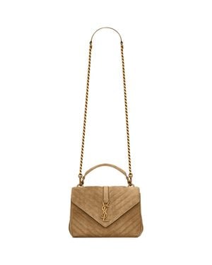 Saint Laurent Medium Suede Collège Top-Handle Bag - Natural