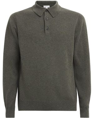 Sunspel Cashmere Long-Sleeve Polo Shirt - Green