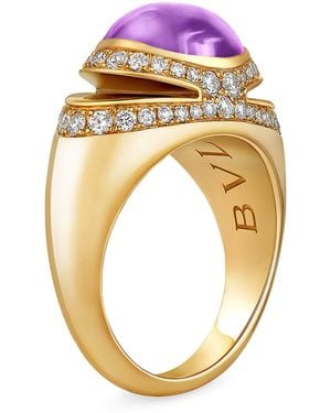BVLGARI Diamond And Amethyst Cabochon Ring - Metallic