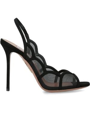 Aquazzura Suede-Mesh Nightfall Slingback Sandals 105 - Black