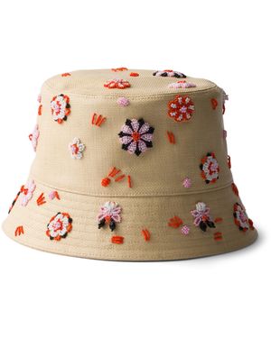 Prada Floral Beaded Bucket Hat - Brown