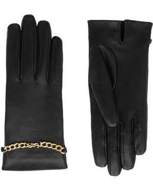 Saint Laurent Leather Cashmere-Lined Chain-Detail Gloves - Black