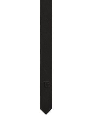 Balmain Virgin Wool Pb Embroidered Tie - Black