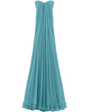 McQueen Silk Pleated Strapless Gown - Blue