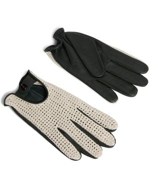 dunhill Leather-Crochet Driving Gloves - Black