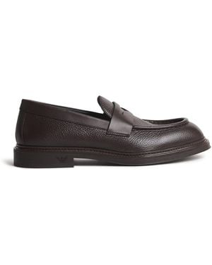 Emporio Armani Grained Leather Loafers - Brown
