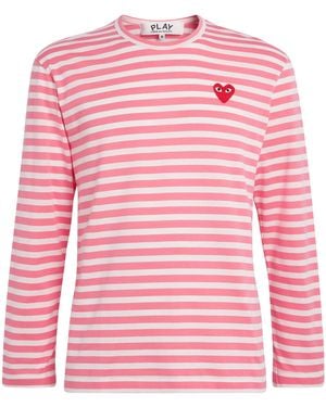 COMME DES GARÇONS PLAY Heart Logo Striped T-Shirt - Pink