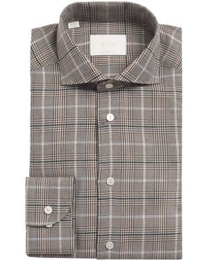 Eton Cotton-Silk-Cashmere Check Shirt - Grey