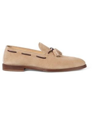 Brunello Cucinelli Suede Tassel Loafers - Natural