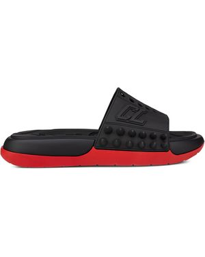【Christian Louboutin】ロゴ付き★スエード スライドサンダル Logo leather slides in brown - Christian Louboutin | Mytheresa