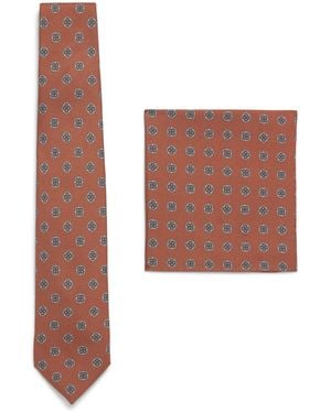 Corneliani Silk Necktie And Pocket Square Set - Red