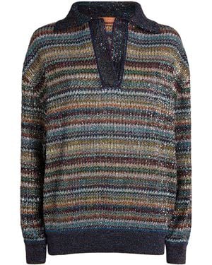 Missoni Metallic Stripe Polo Shirt - Grey