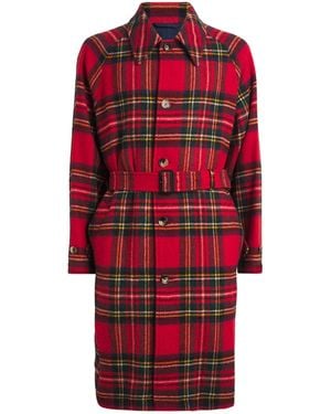 Polo Ralph Lauren Wool Tweed Plaid Balmacaan Coat - Red