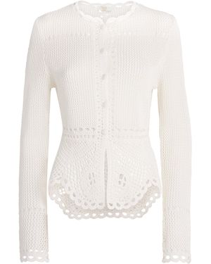 Erdem Cotton Crochet Peplum Cardigan - White