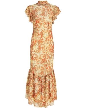 De La Vali Chiffon Floral Avalon Maxi Dress - Metallic