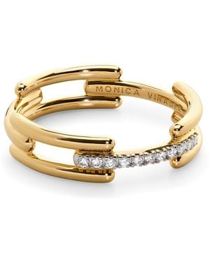 Monica Vinader Vermeil And Diamond Pavé Signature Link Ring - Metallic