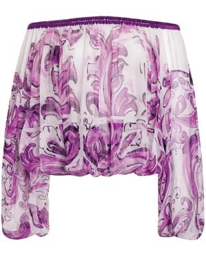 Dolce & Gabbana Silk Majolica Print Blouse - Purple
