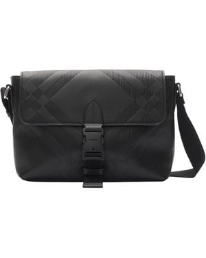 Burberry Small Embossed Check Messenger Bag​ - Black