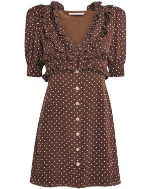 Alessandra Rich Silk Crepe De Chine Ruffled Mini Dress - Brown