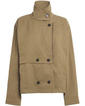 Aeron Leather-Trim Coral Trench Jacket - Green
