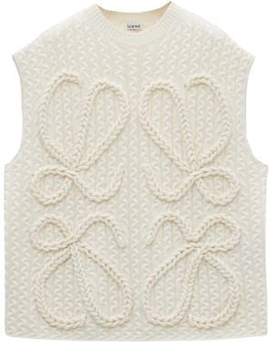 Loewe Wool Cable-Knit Anagram Jumper Vest - Natural