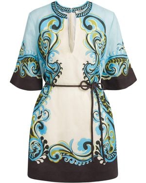 ALÉMAIS Linen Printed Natalia Mini Dress - Blue