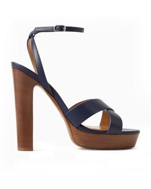 Ralph Lauren Calfskin Cleary Platform Sandals 125 - Blue