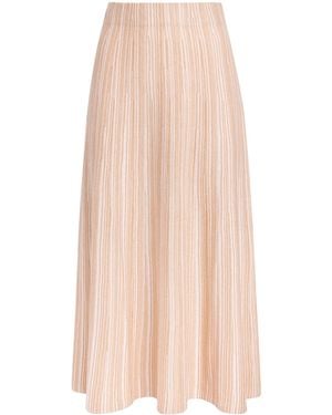 Soft Goat Silk-Cashmere Stripe Midi Skirt - Pink