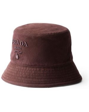 Prada Canvas Logo Bucket Hat - Brown