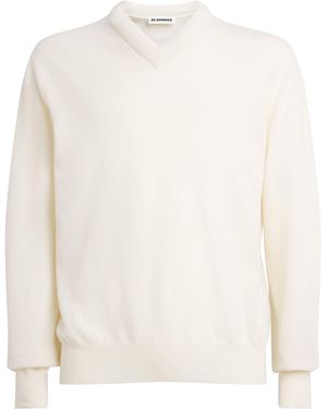 Jil Sander Wool V-Neck Sweater - White